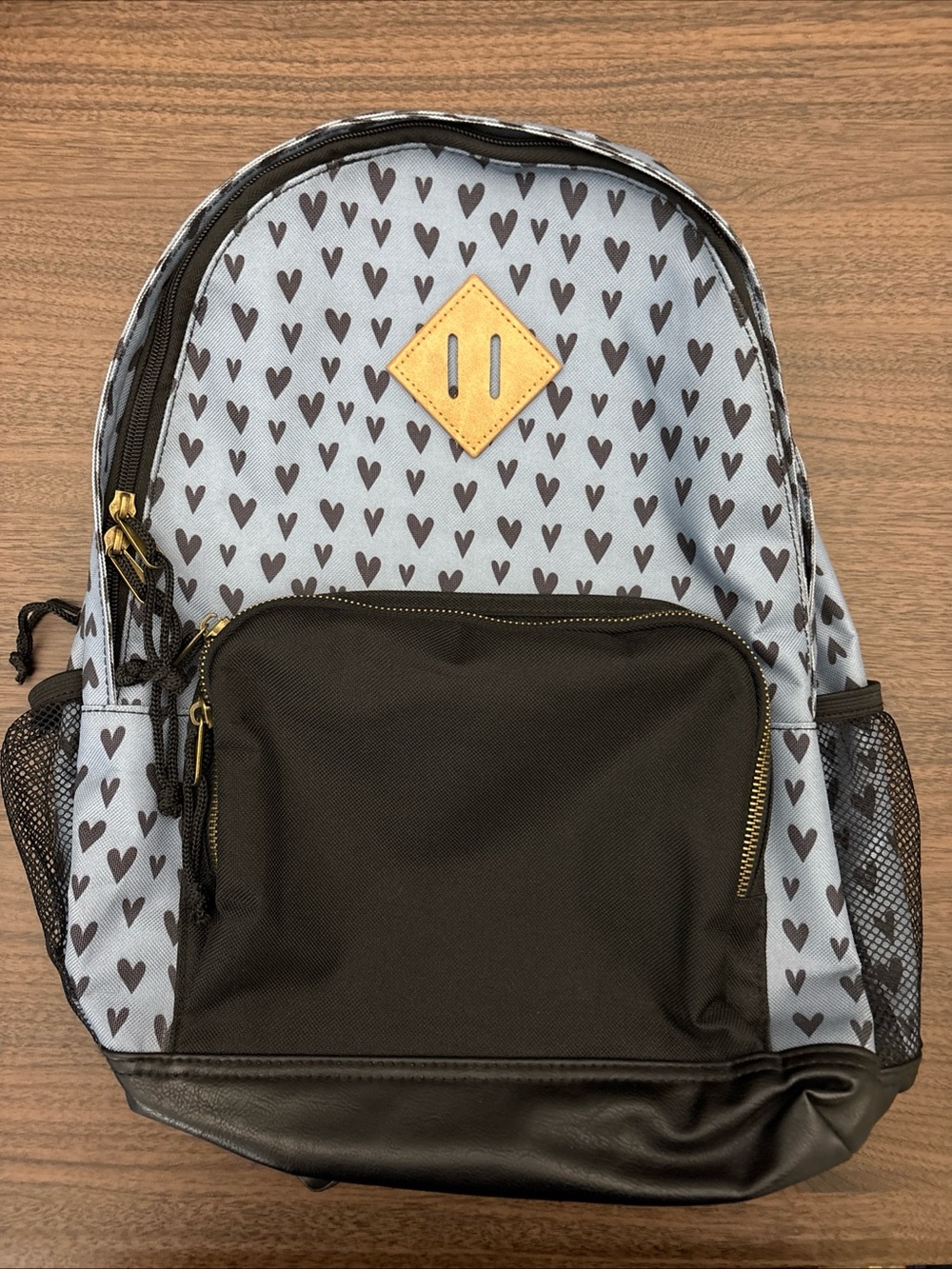 Mossimo Light Blue Backpack with Black Hearts Super Nice condition!
